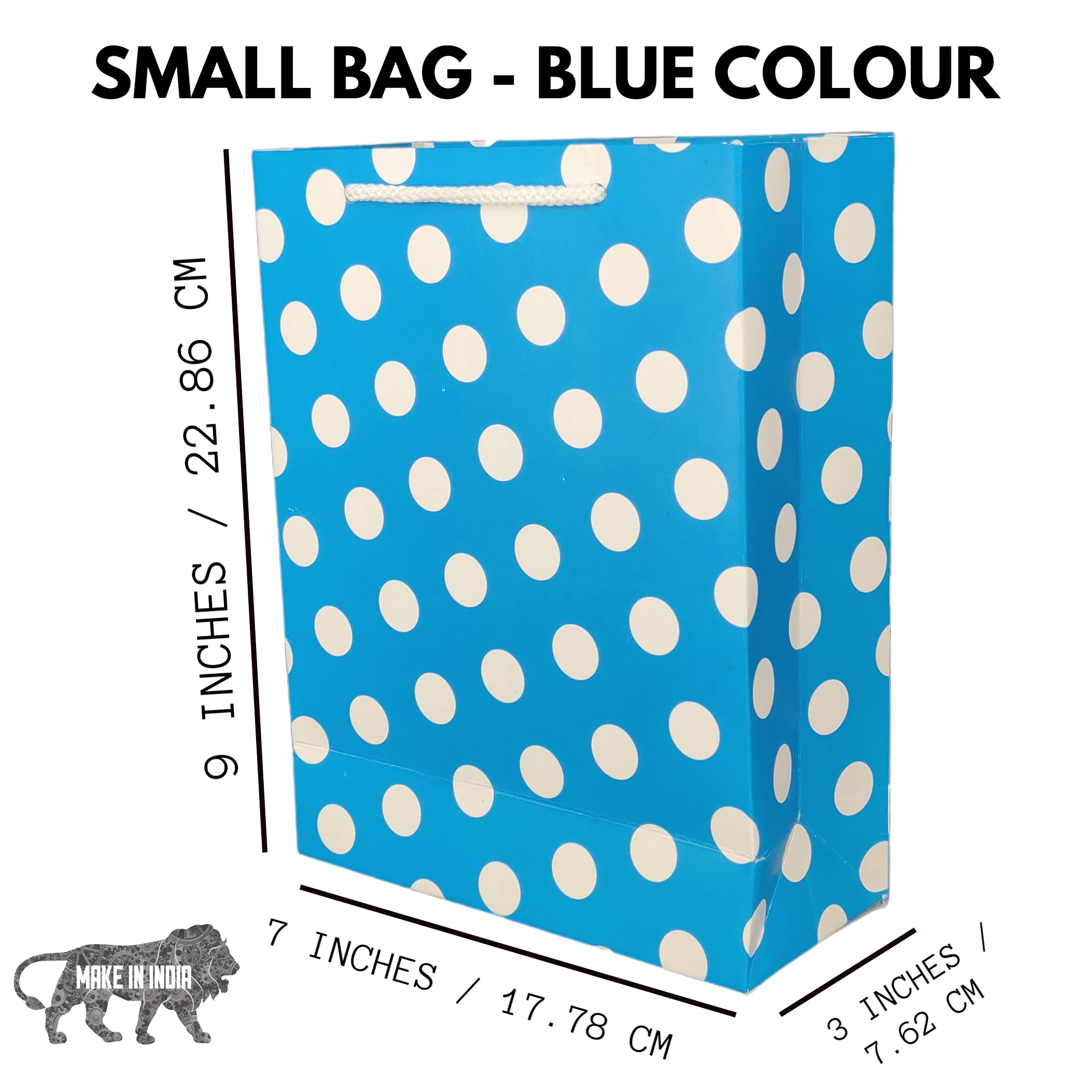 Arrow Paper Products Blue Dotted Design Paper Gift Bags for Return Gifts | Weddings | Birthday | Holiday Gifting & Presents (Size 17.78 x 7.62 x 22.86 cm | Pack of 40) 3