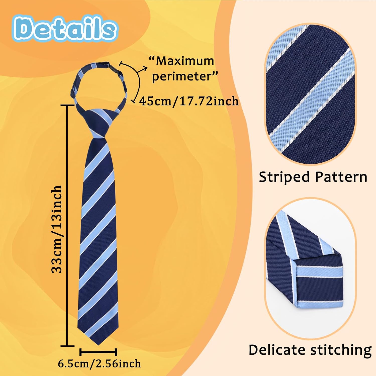 LJBFNN Blue Ties for Boys, Boys Clip on Tie Striped Pre-tied Adjustable Kids Necktie for School Uniform Graduation
