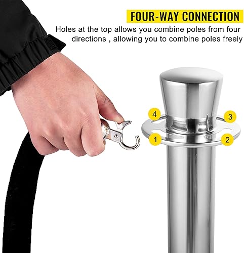 Miniatura 4 de VEVOR Juego de 2 puntales de control de multitudes, juego de puntal con cuerda de terciopelo negro de 5 pies, barrera de control de multitudes