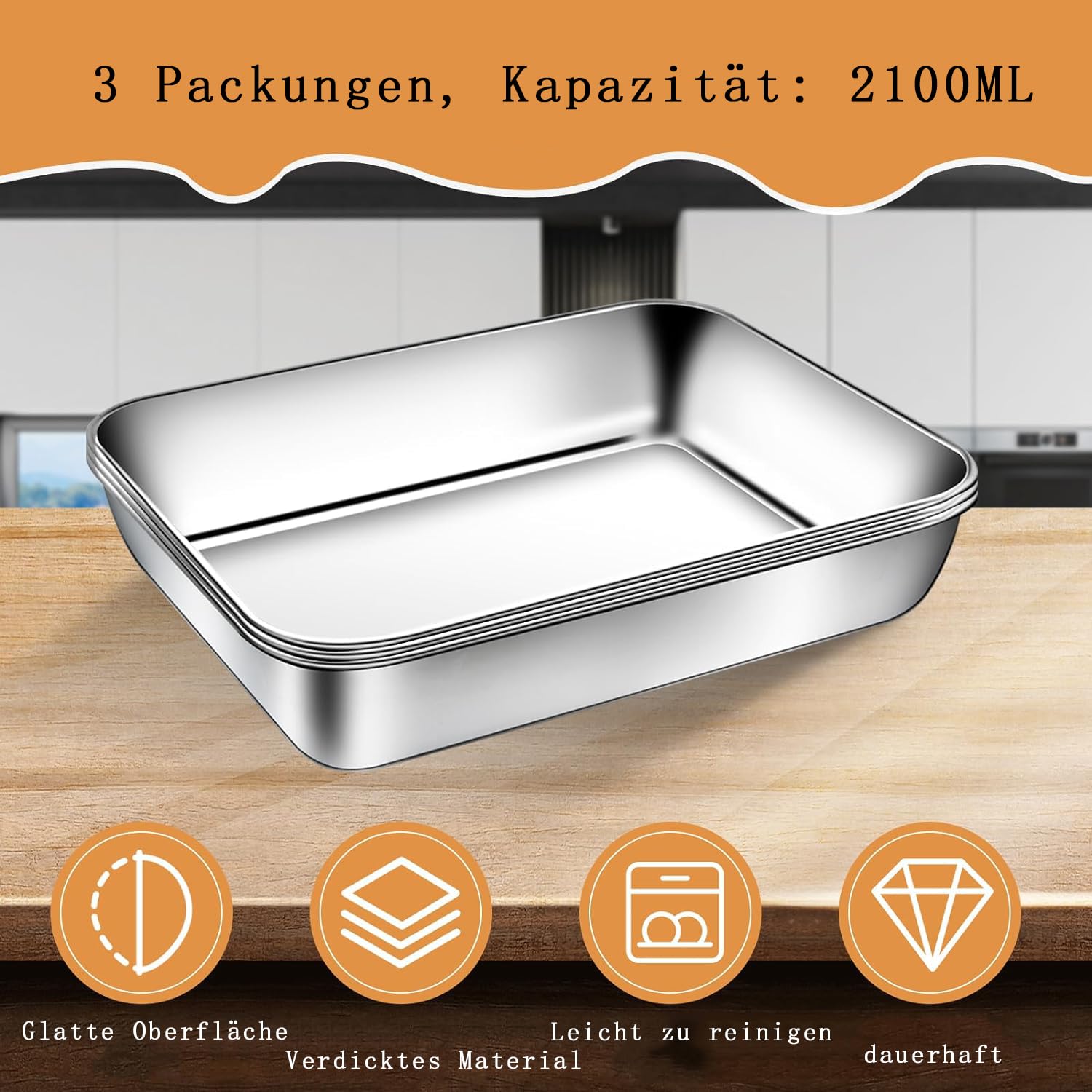 Set Di 3 Ciotole In Acciaio Inox Per Impanare - Vaschette Rettangolari 25x19x5 Cm, Impilabili E Lavabili In Lavastoviglie, Per Cucina, Carne, Pesce E Gastro - 2