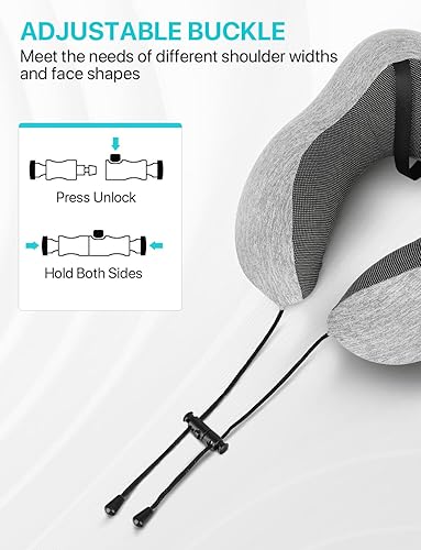 Miniatura 6 de ALLJOY Almohada cervical de viaje para dormir, evita la cabeza hacia adelante, almohada de viaje de espuma viscoelástica 100% pura con máscara de