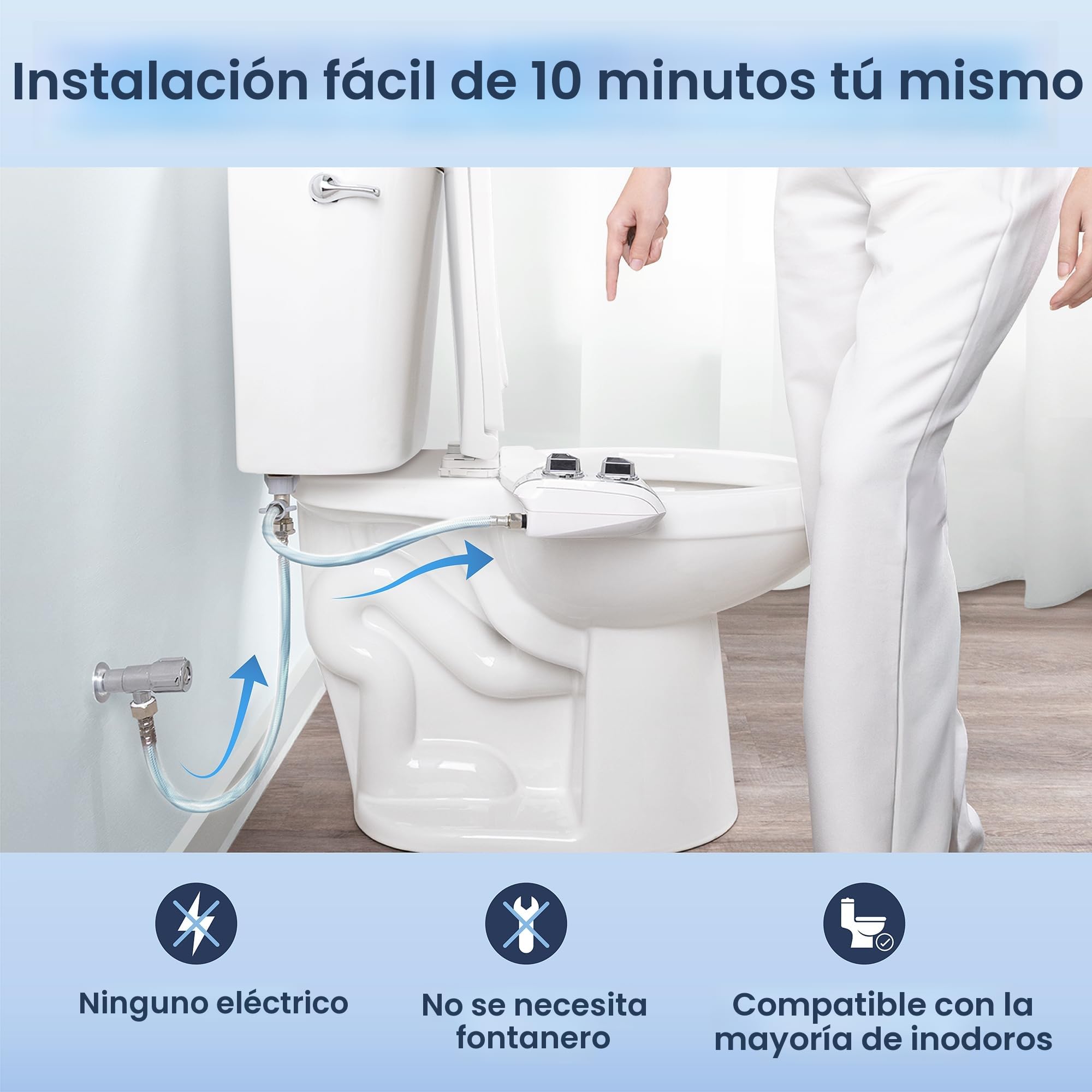 LUXE Bidet NEO 185 Plus - Accesorio de asiento de inodoro mecánico de última generación con bisagras EZ-Lift innovadoras, boquillas dobles y modo de autolimpieza de 360° (blanco)