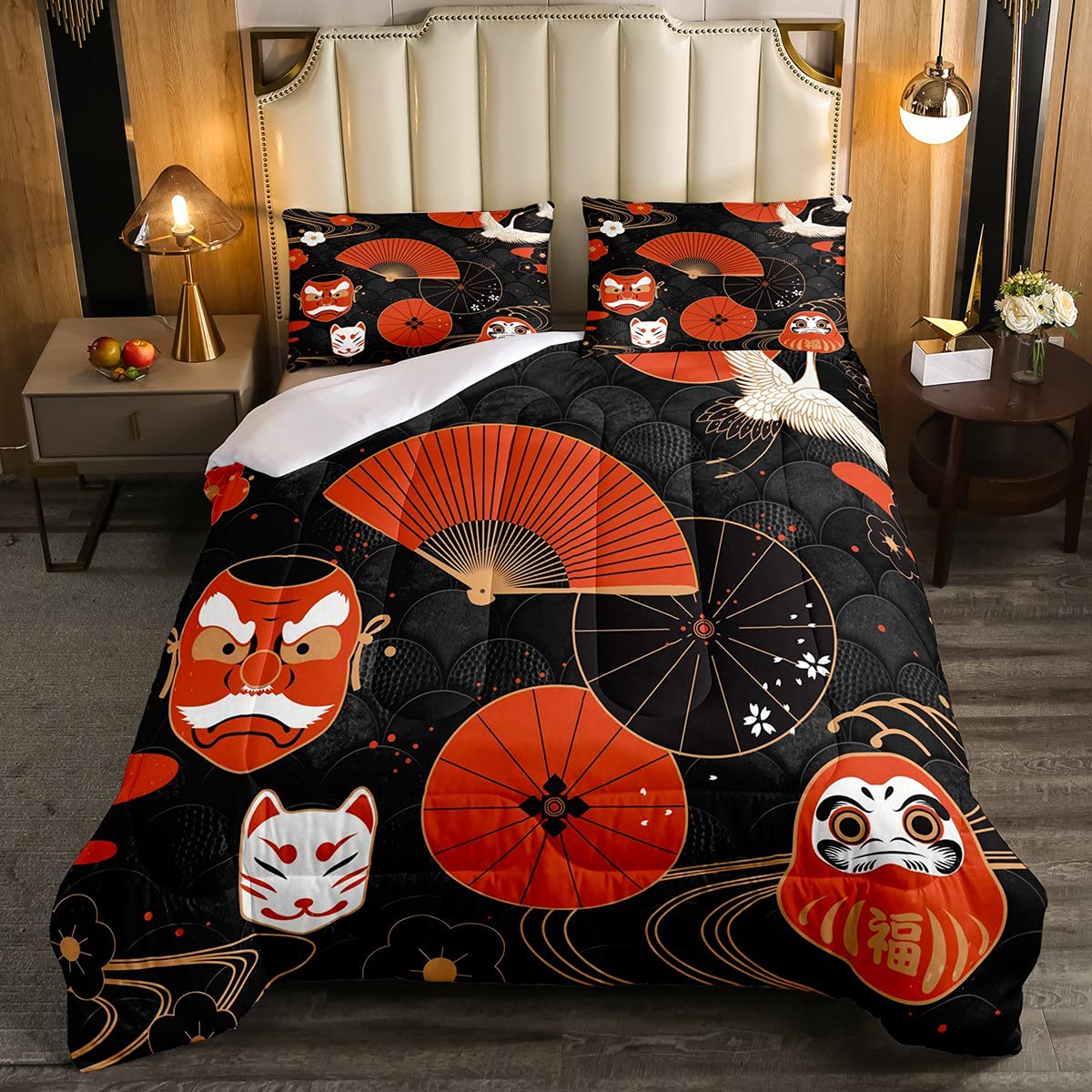 Set di 2 piumoni in stile giapponese, per bambini e ragazze, stile retrò, Ukiyoe, comodo set