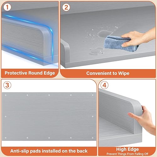 Miniatura 4 de Aheaplus Encimera para lavadora y secadora, organización de lavandería con almohadillas antideslizantes, estante de madera con rieles redondos de