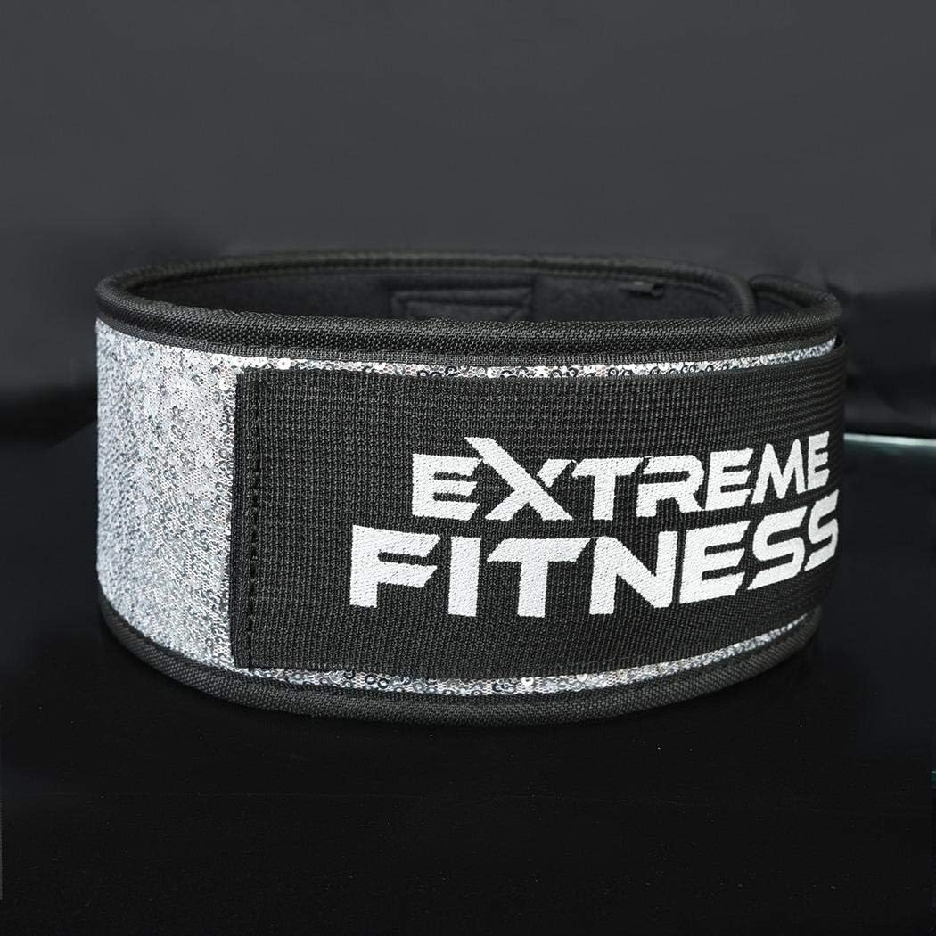 Extreme Fitness Womens Weightlifting Belt Olympic Lifting, Sparkle Belt 4 Inches, Back Support For Crossfit, Power Lifting and Athletes (Silver, Small)