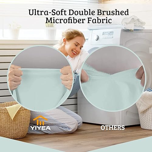 Miniatura 5 de YIYEA Sábana bajera ajustable con funda de almohada, 1800 hilos de microfibra de doble cepillado con bolsillo profundo, sábana bajera ultra suave,