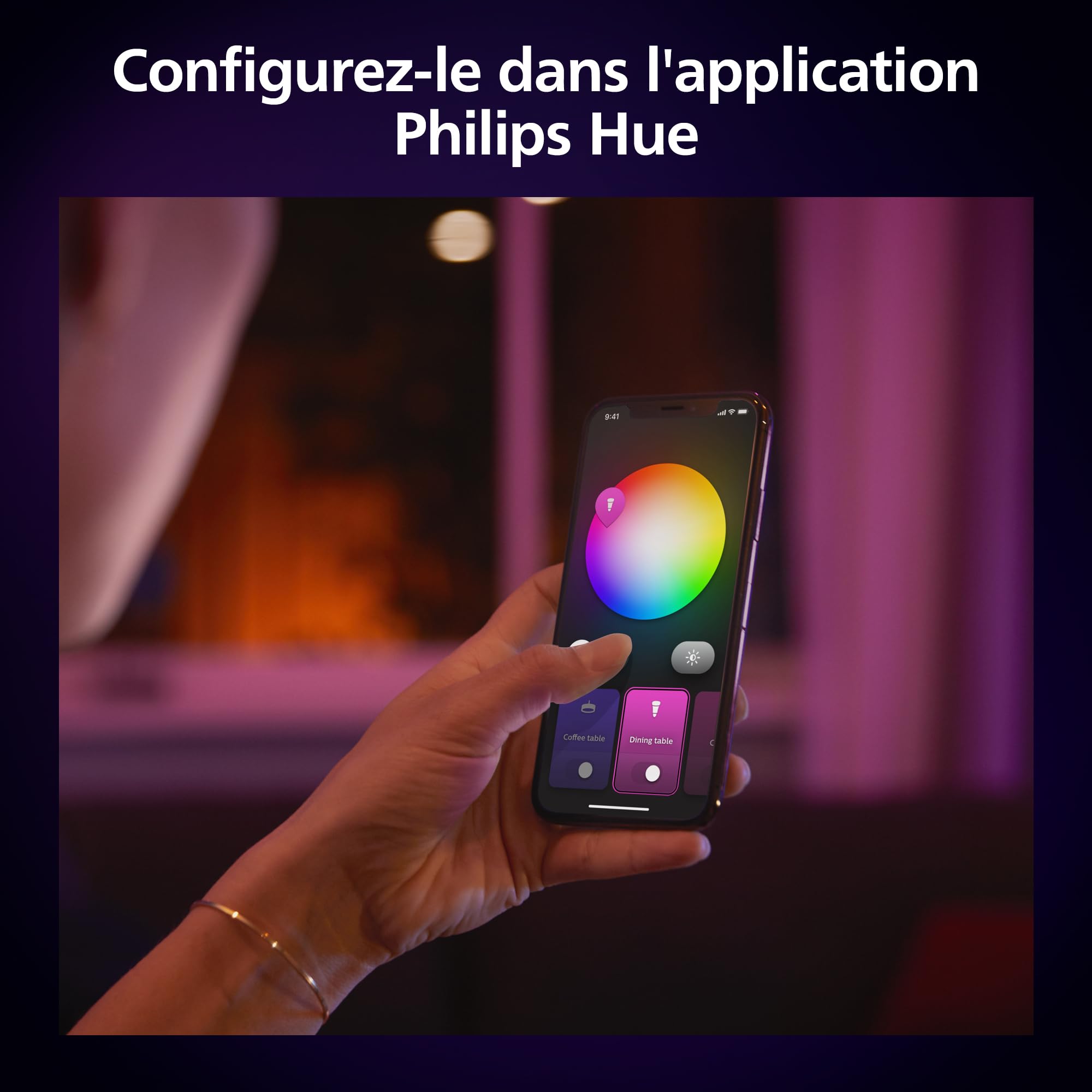Philips Hue spot encastré connecté, 170mm, blanc et couleur, compatible Bluetooth, contrôle vocal avec Alexa, Apple Home et Google Assistant, noir