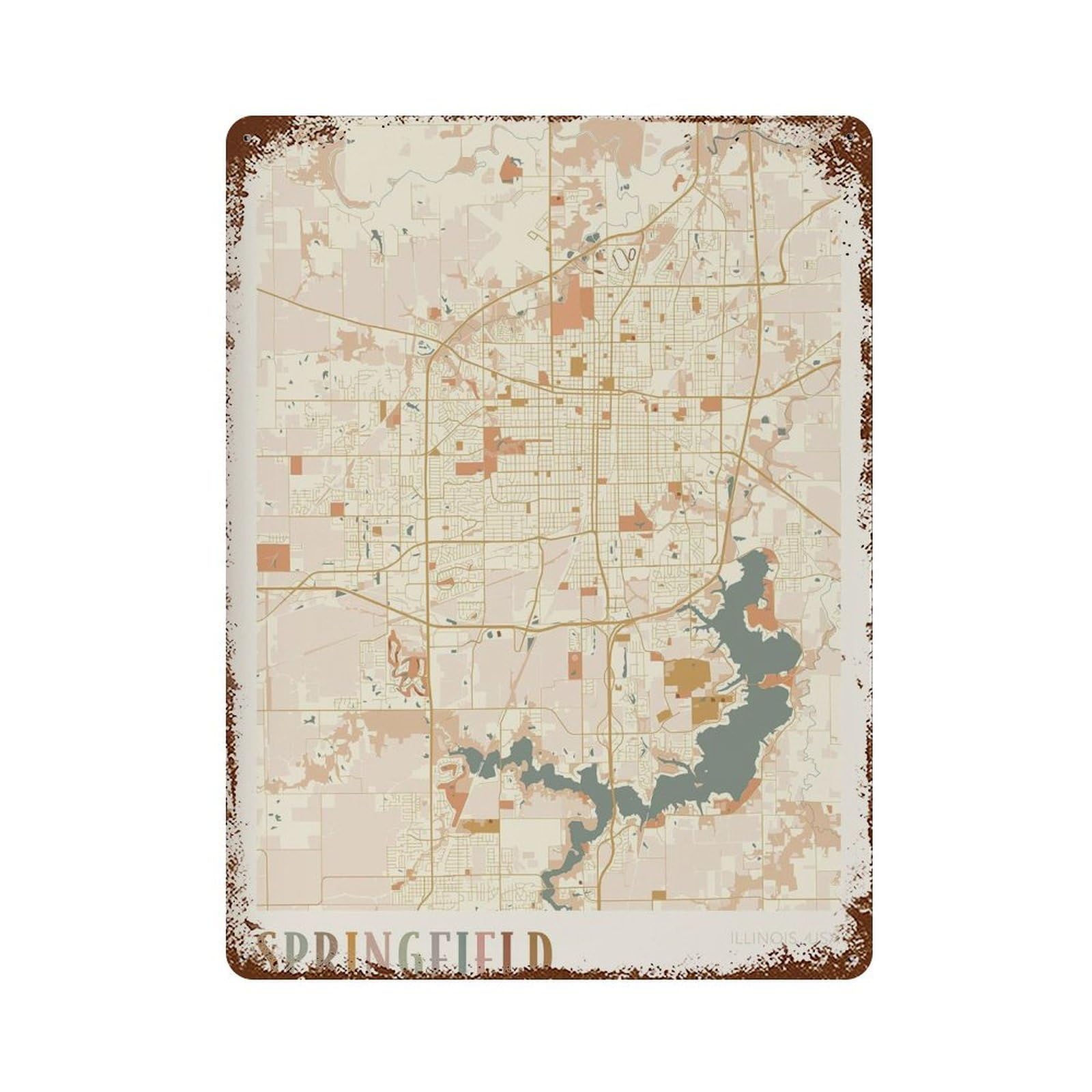 xiaoxiaoshen Springfield Map Illinois Travel Gift Boho Wall Decor Art Metal Tin Poster Modern Home Decor Art Home Bar Shop Decorations Vintage Sign 40x30cm