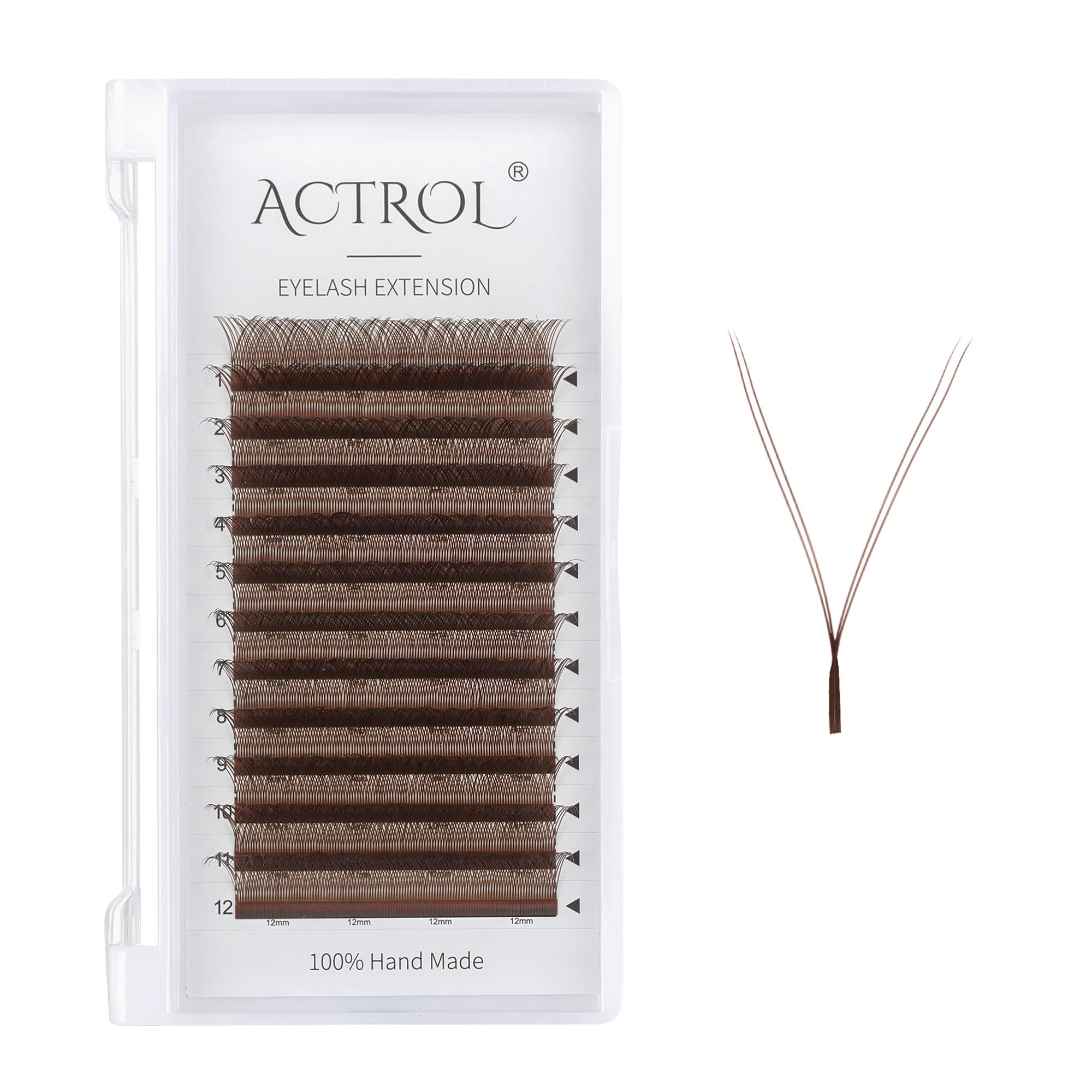 ACTROLYY Eyelashes Extension Lashes Brown C Curler 0.07mm 14mm Lash Volume Extension Easy Fans Y Shaped Premade Soft Eyelashes Supply(C-0.07mm, 14mm)