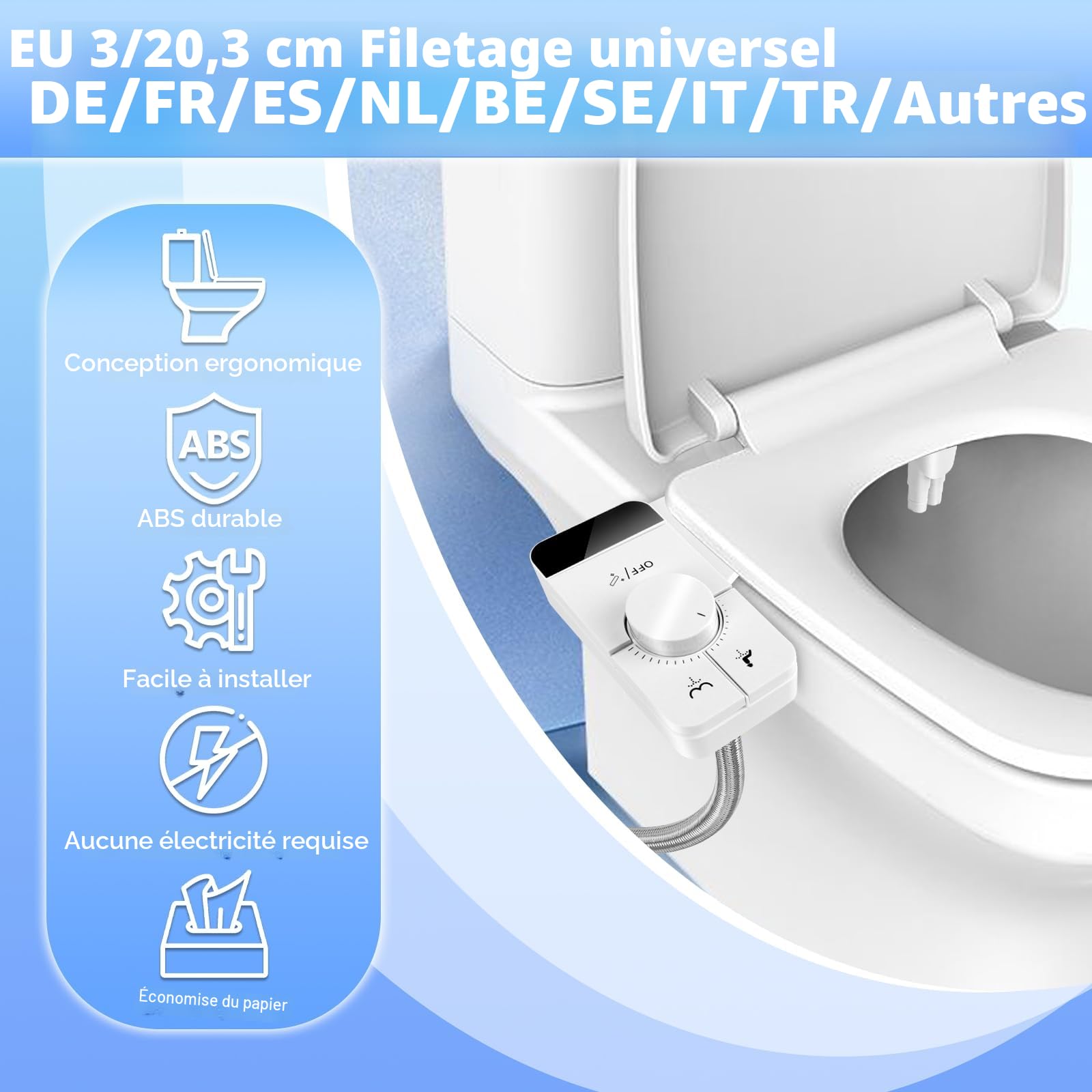 NVIYAM Toilette Japonaise Bidet, Bidet Toilette Gauche WC Bidet, Toilette WC non Electrique, Accessoire pour Toilettes avec Double Buse non Électrique, Pression d'Eau Réglable