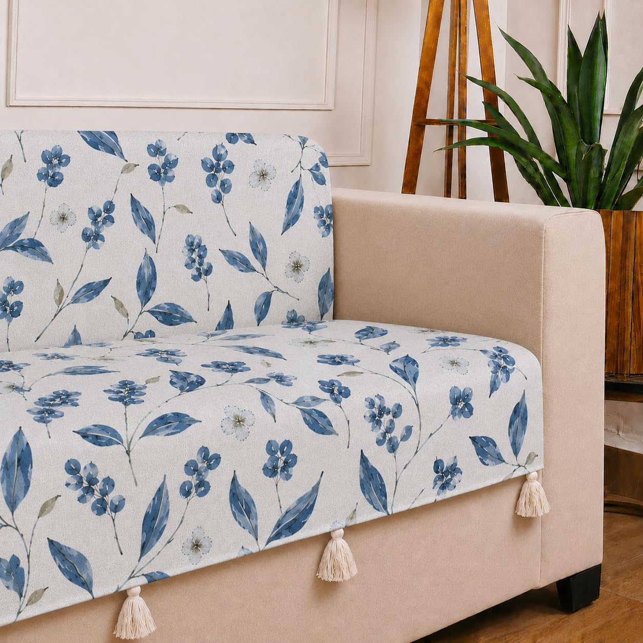 STITCHNEST 'Eden Weaves Collection Series' 1 Seater Sofa Cover – Full Coverage| Elegant Woven Fabric, Decorative Tassels, Washable & Durable for Modern Living