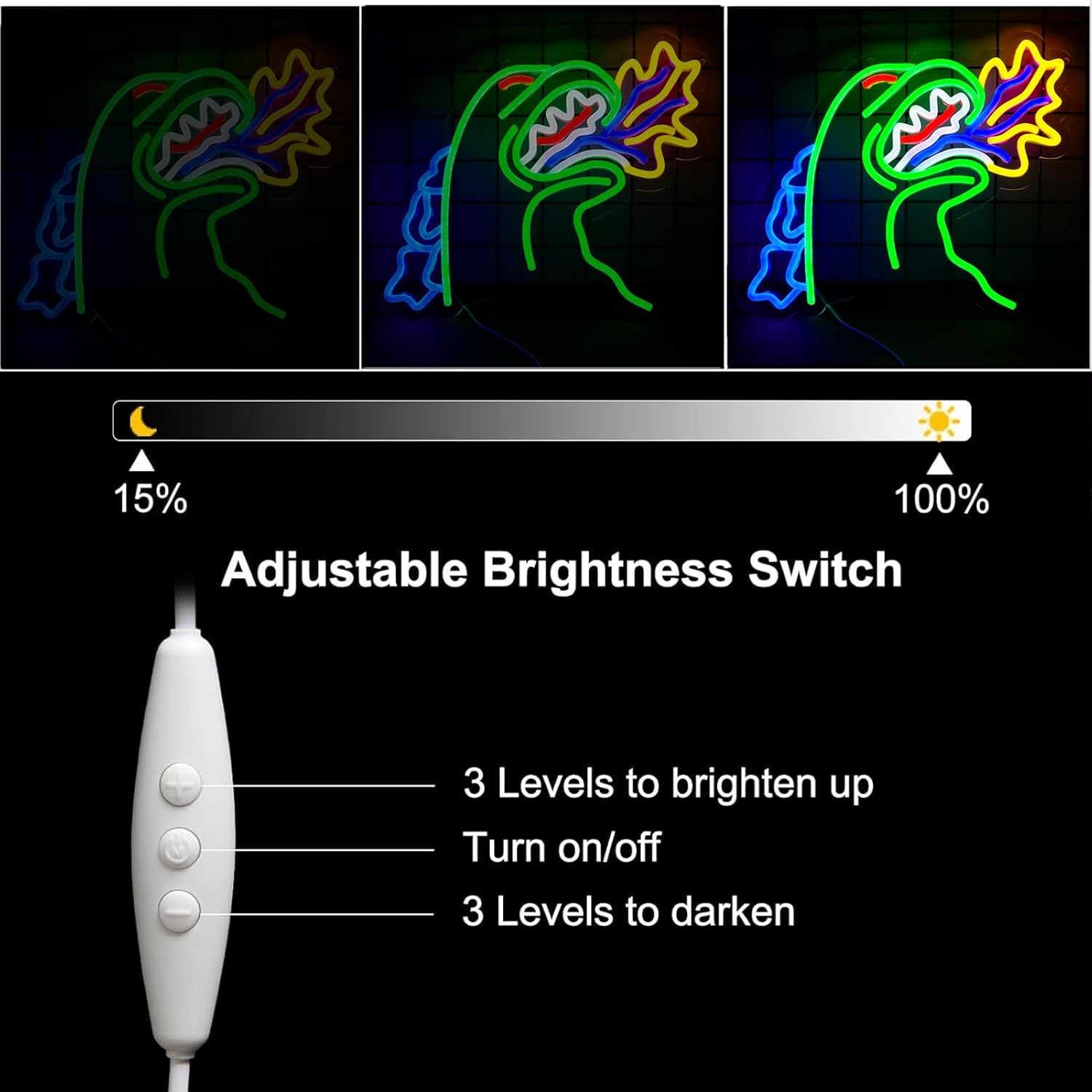 Monster Neon Sign for Wall Decor,Dinosaur Dimmable Neon Sign for Gaming Room Boys Room Decor,Powered by USB 14.3 * 12.2inch,Birthday Party Christmas Gifts - Image 6