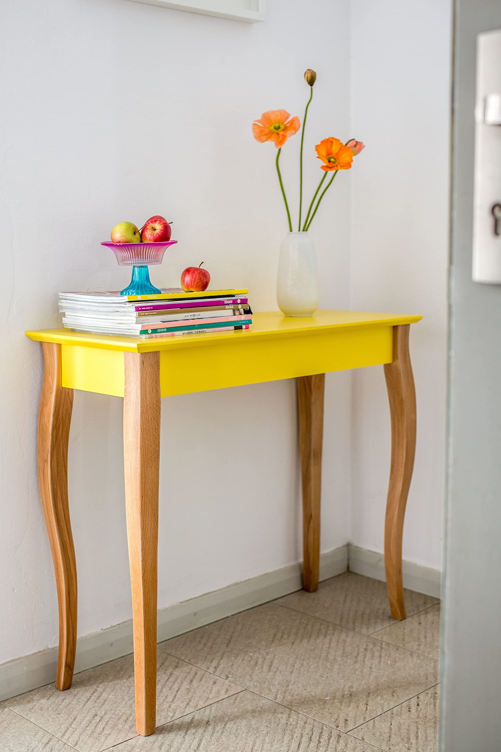 Tavolo Consolle RAGABA LILLO In Legno Massiccio FSC | Gambe Cabriole 85x35 Cm | Colore Rosa Antico - Facile Montaggio