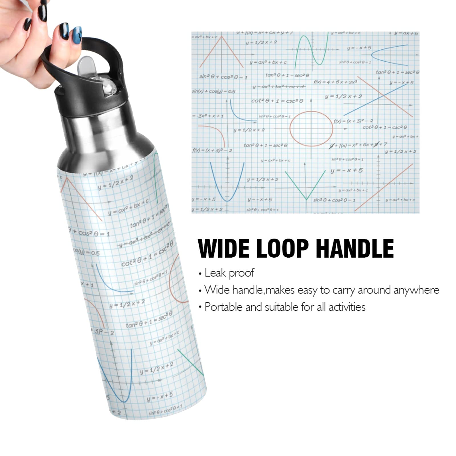 Vnurnrn Arte Vintage Music Tube Bottiglia Acqua Acciaio Inox, Isolato Borraccia Termica Senza BPA 600ML per Bevande Calde e Fredde per Bambini Sport Ciclismo Scuola