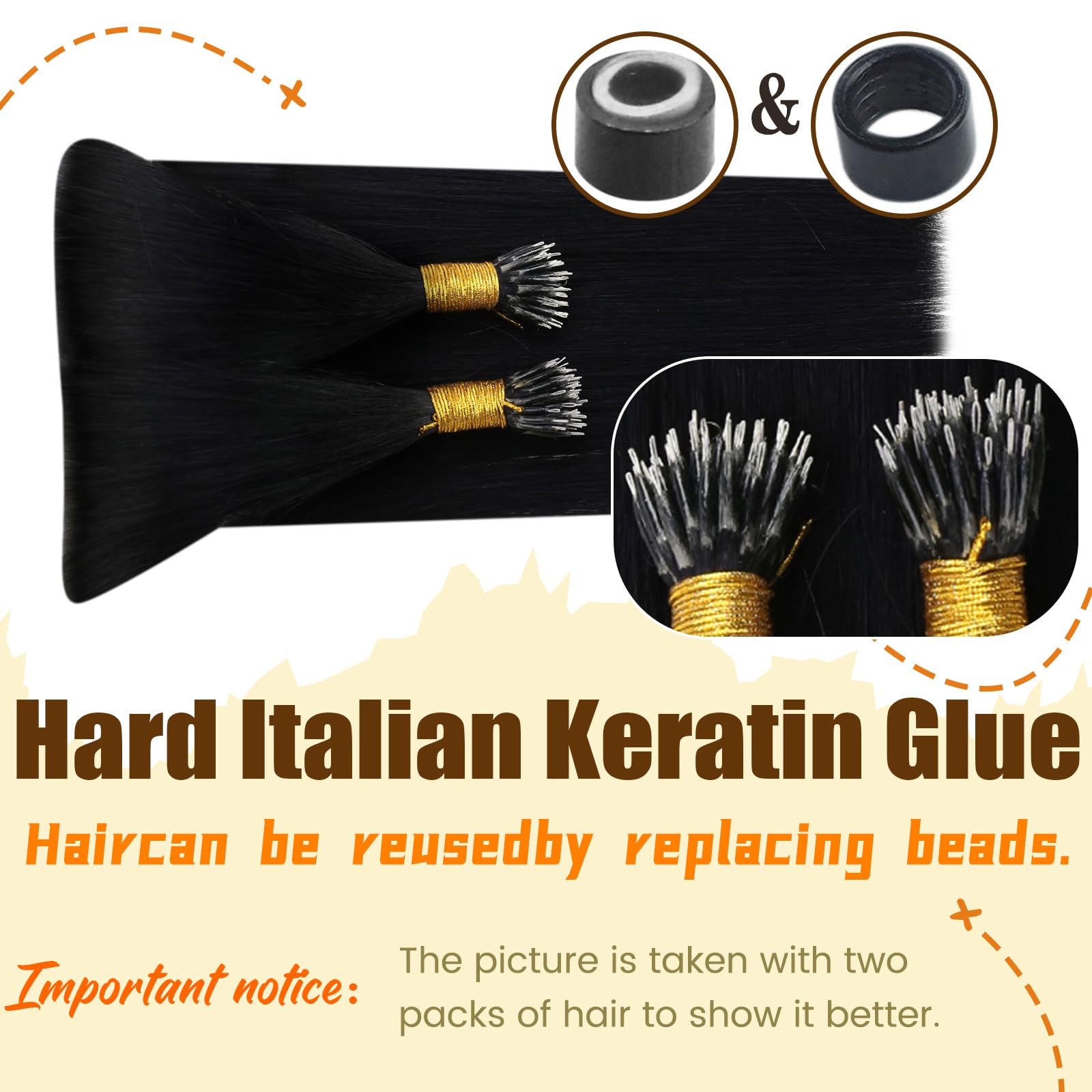 Ugeat Nano Hair Extensions Real Human Hair Black 50G/50S 14 Inch Nano Beads Hair Extension Human Hair Jet Black #1 for Women Straight - Image 3