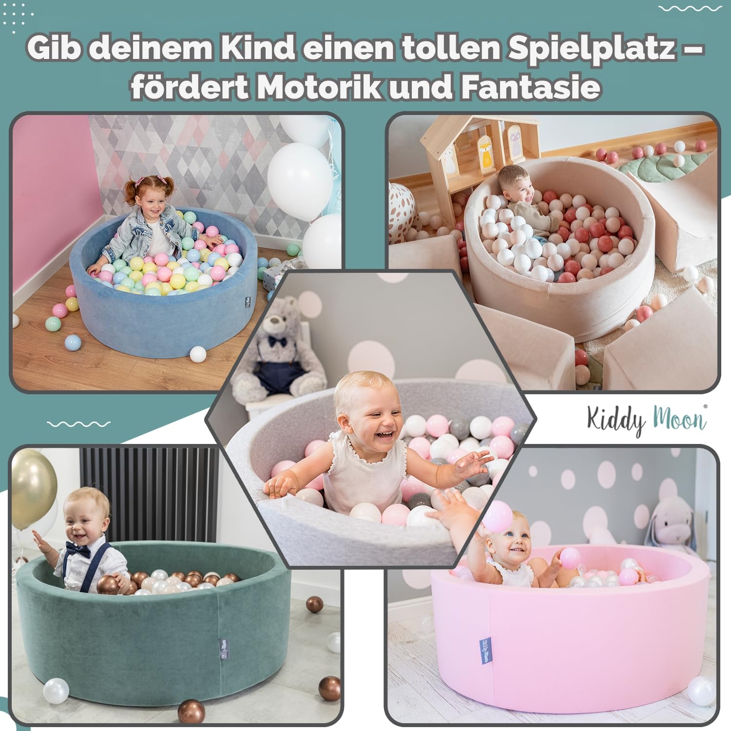 KiddyMoon Bällebad 90X30cm/200 Bälle ∅ 7Cm Bällepool Mit Bunten Bällen Für Babys Kinder Rund, Hellgrau:Weiß/Grau/Minze