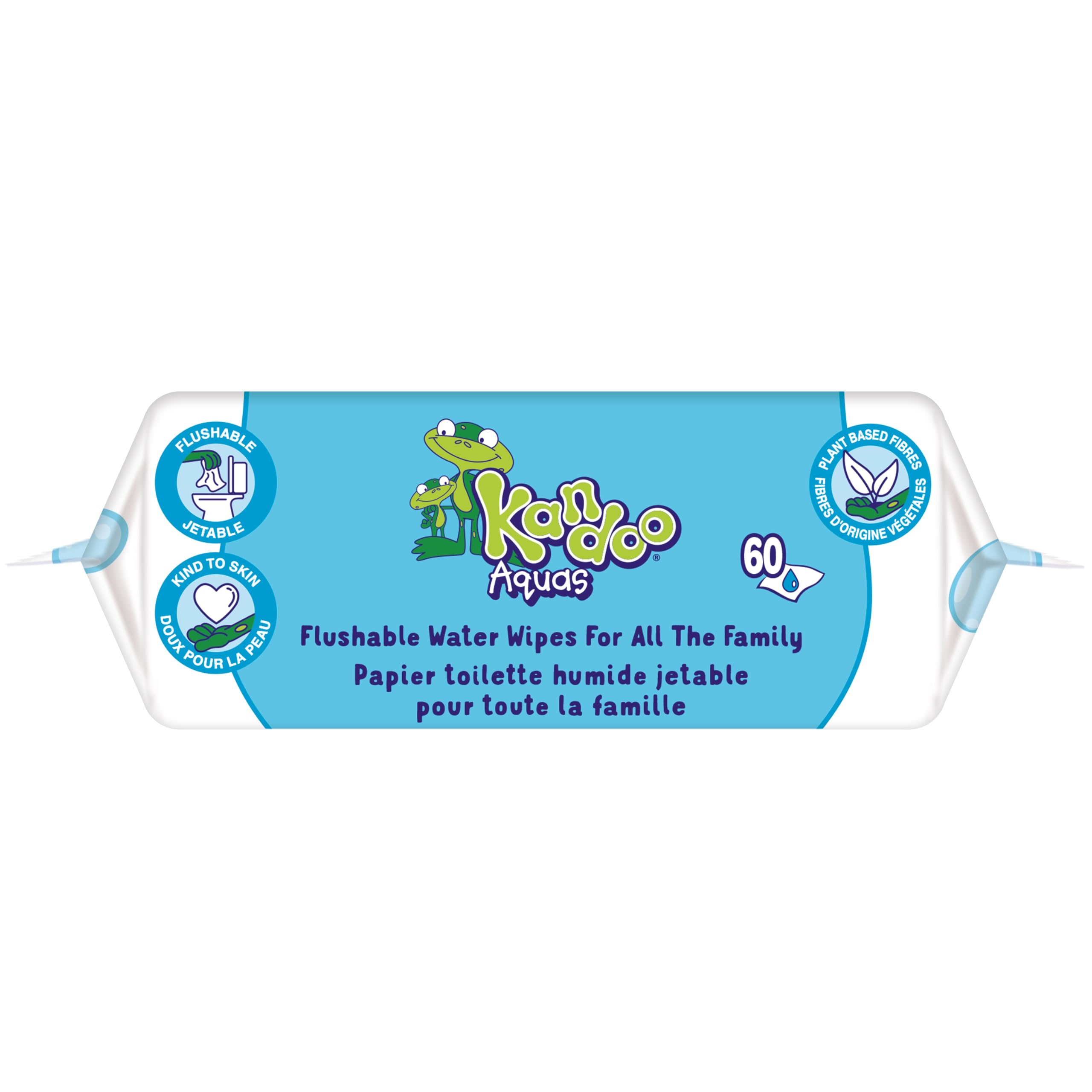 Kandoo Pack de 60 Lingettes Toilette Multi-Usage 99 % Eau Aquas