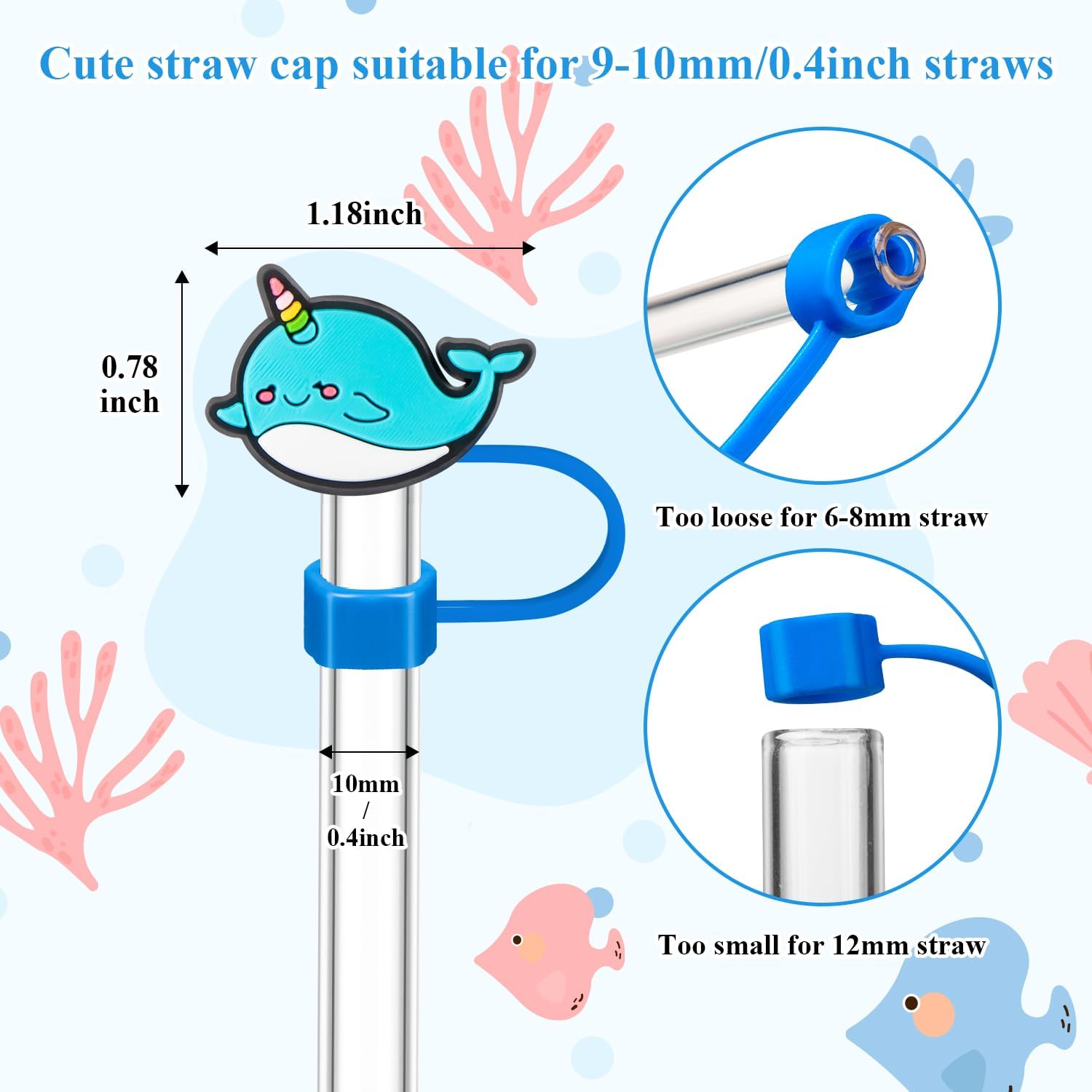 24 PCS Sea Animal Straw Toppers, Silicone 10mm Cute Straw Covers Cap for 30&40 Oz Tumblers, Reusable Dust-Proof Summer Drinking Straws Tips Cup Accessories - Image 2
