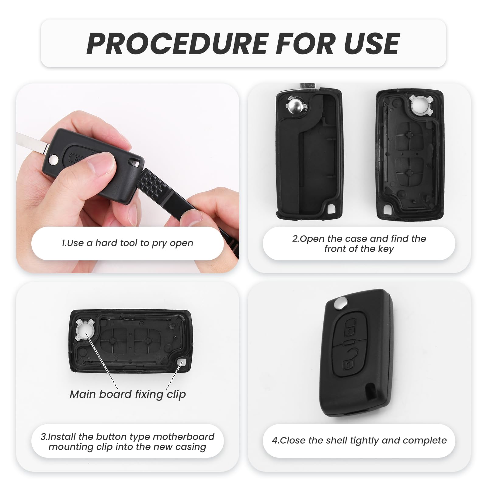 Guscio Chiave Telecomando Auto Per Peugeot 107 207 307 308 407 408 807 3008 5008 Expert Partner E Citroen C2 C3 C4 C5 C6 C8 Berlingo Jumpy (CE0523 Con - Foto 12