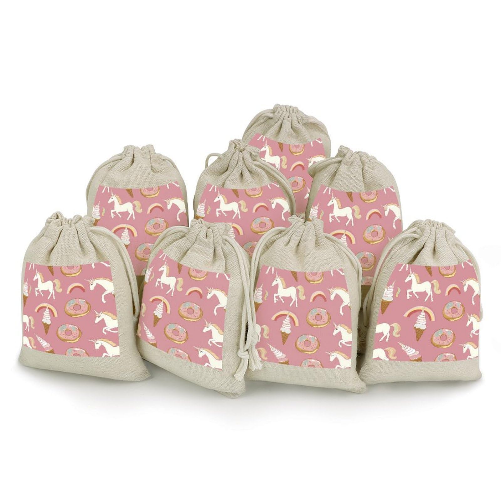 Unicorms Ice-Cream And Doughnuts 8 Pack Small Gift Bags Cotton And Linen Drawstring Pockets Sachet Bag for Party Home Supplies