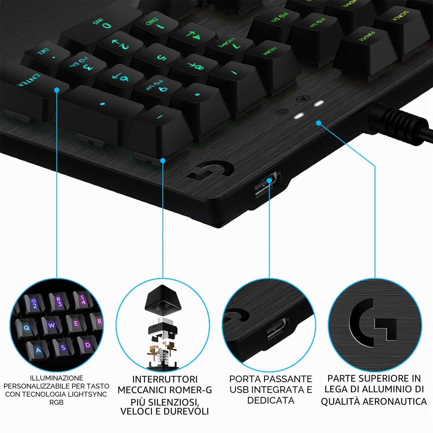 Logitech G512 CARBON con switch GX Brown e passthrough USB | Tastiera Gaming Meccanica LIGHTSYNC RGB, US INT'L - Nero