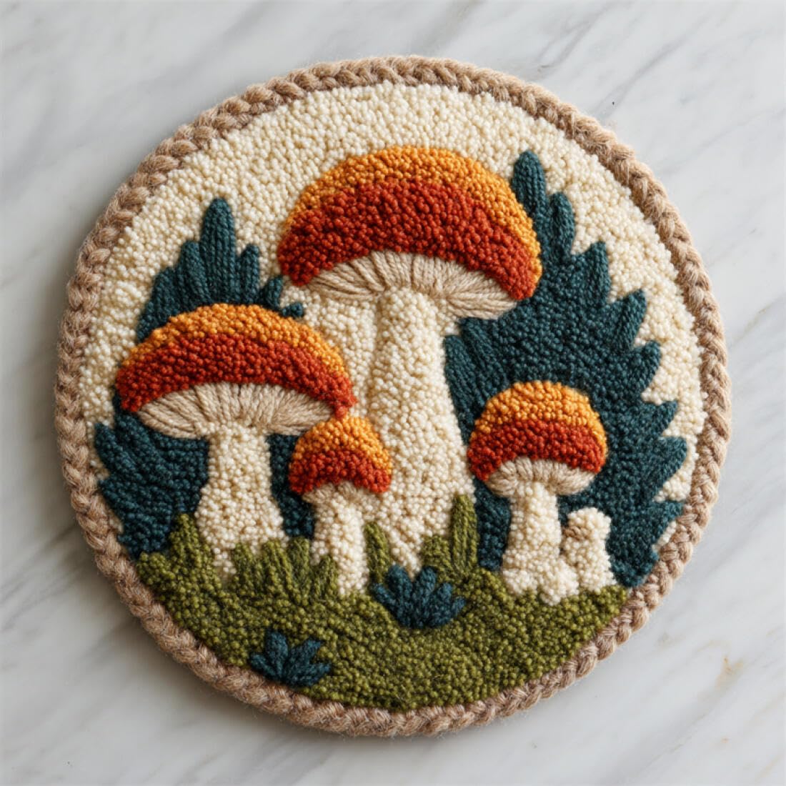 Rqwybcaxn DIY Latch Hook Rug Making Kits for Adults Crochet Hooks Set Cartoon Mushroom 50x50cm Round Tapestry with Crochet Hook Living Room Craft Gift