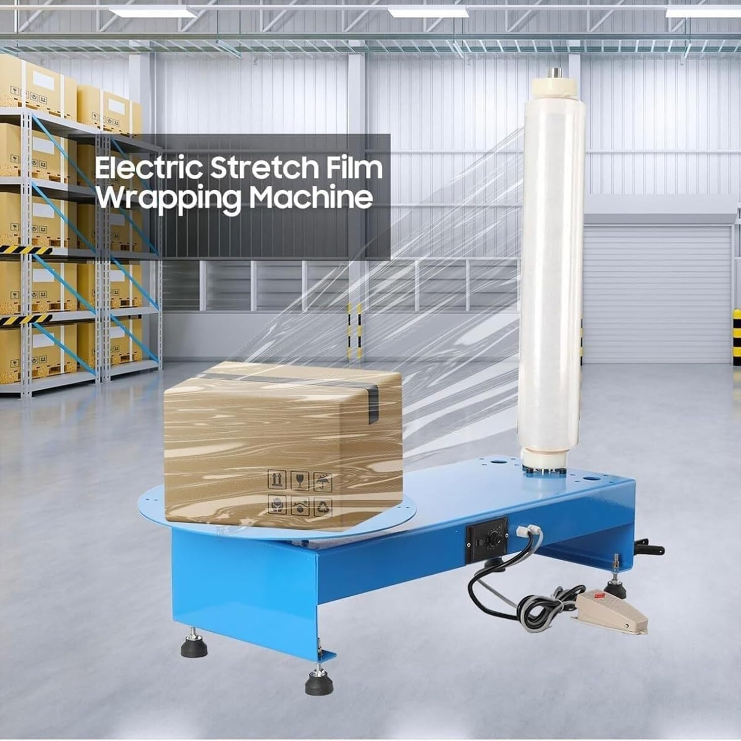 Máquina envolvedora eléctrica de Film Estirable con Plataforma giratoria de Alta Resistencia para flejado y empaquetado Industrial de 40 cm.