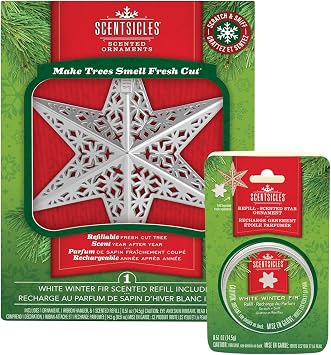 Scentsicles Silver Star Christmas Ornament, Includes Scent Pack | Plus One Extra White Winter Fir Scented Refill Pack