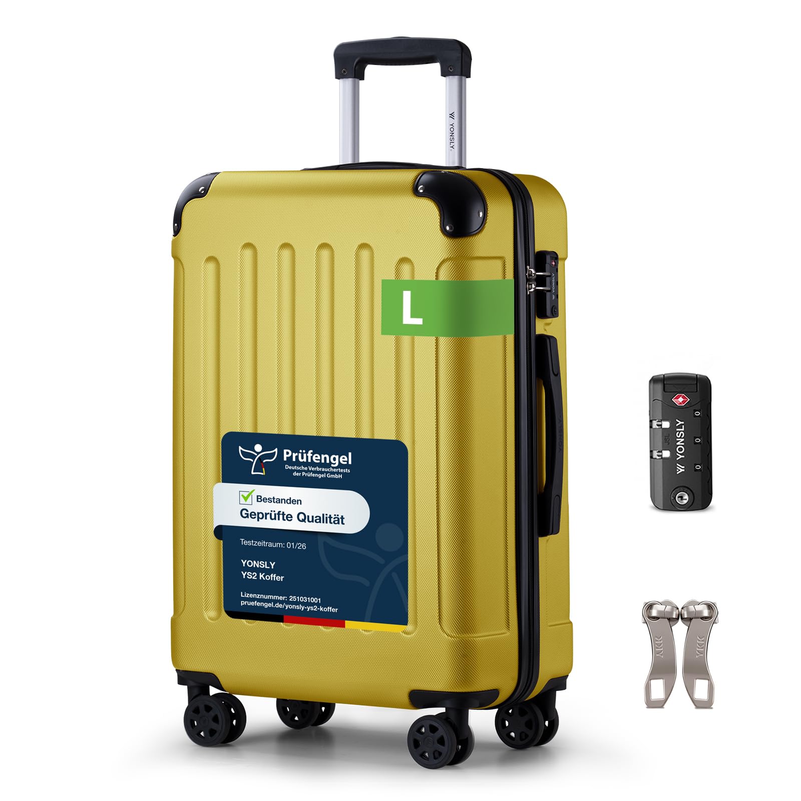 YONSLY Trolley Koffer Set, Reisekoffer, Rollkoffer Handgepäck, Kabinkoffer Suitcase, Gepäckset mit 360° Rollen, Hartschalenreisekoffer, Zahlenschloss, Gummigriff
