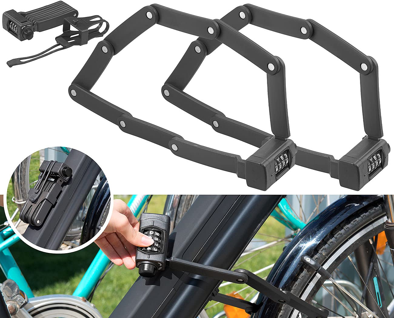 Semptec Urban Survival Technology lucchetto per bicicletta e moto: Lucchetto pieghevole, Codice numerico a 4 cifre, supporto (per bici a 4 cifre, combinazione numerica bicicletta)