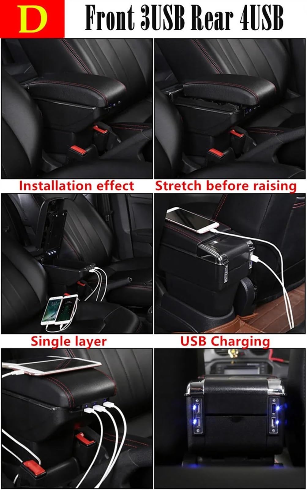 Scatola Bracciolo Con Supporto Multifunzionale Cuscino In PU Accessori Per La Modifica Degli Interni Dell'auto Per TT Coupé Consolle centrale(D black line 7USB)
