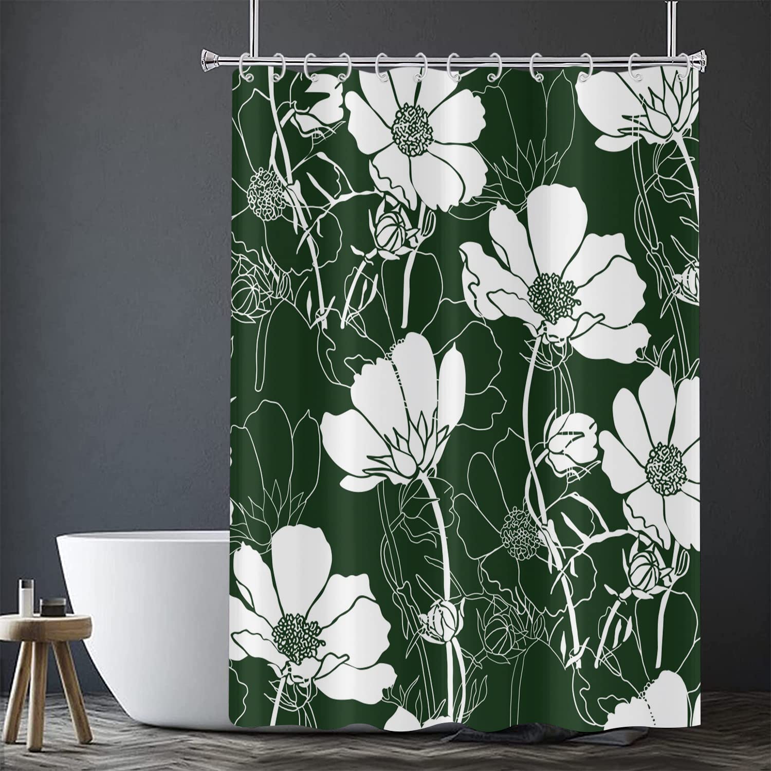 Tenda da doccia Boho, fiori selvatici primaverili, lavanda, verde salvia, blu polvere, fattoria minimalista, elegante tessuto per arredamento bagno Boho - Italia