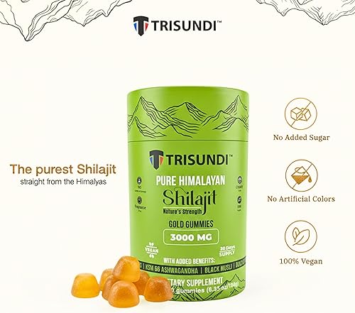 Miniatura 2 de Gomitas de oro Shilajit del Himalaya de 3000 mg  Mezcla de hierbas con ginseng, KSM-66 Ashwagandha, Black Musli y Gokshura  Suplemento vegano - 60