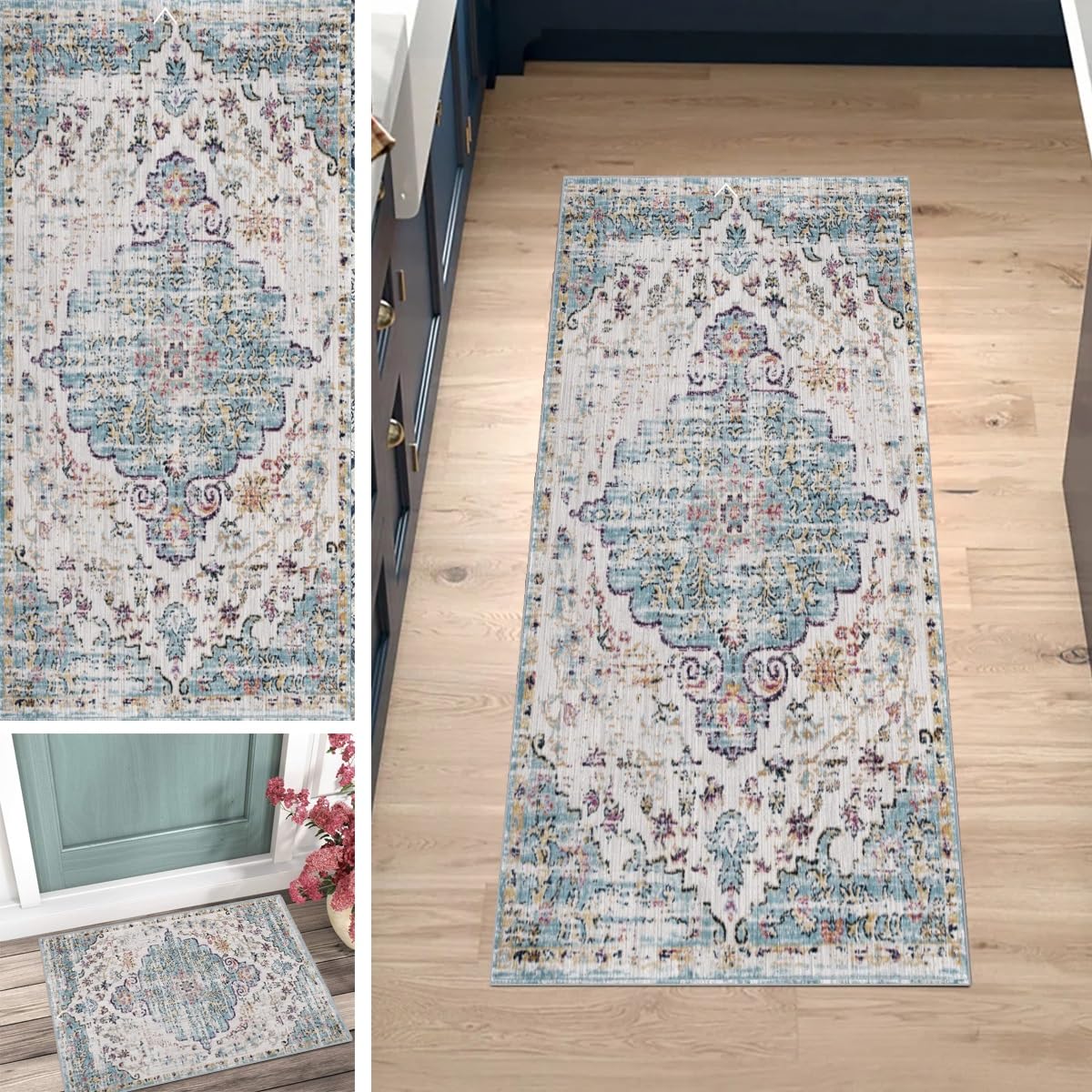Alfombra de pasillo de cocina lavable gris que evita resbalones en casa