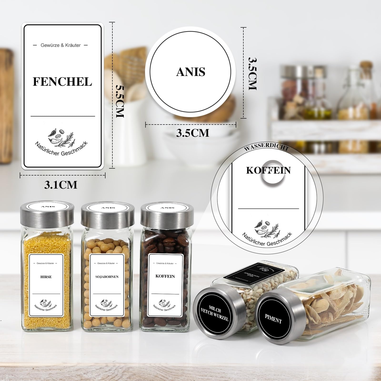 SIAZIH Kruidenpotjes, vierkant, set van 24, 120 ml kruidenpotjes met