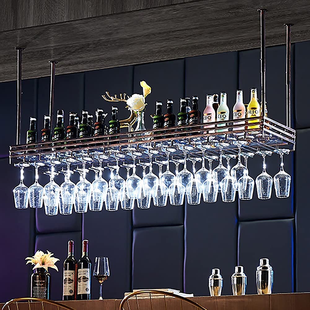 Porte-verre à vin suspendu au plafond LOFT laiton 100x35cm pour l'organisation de bar