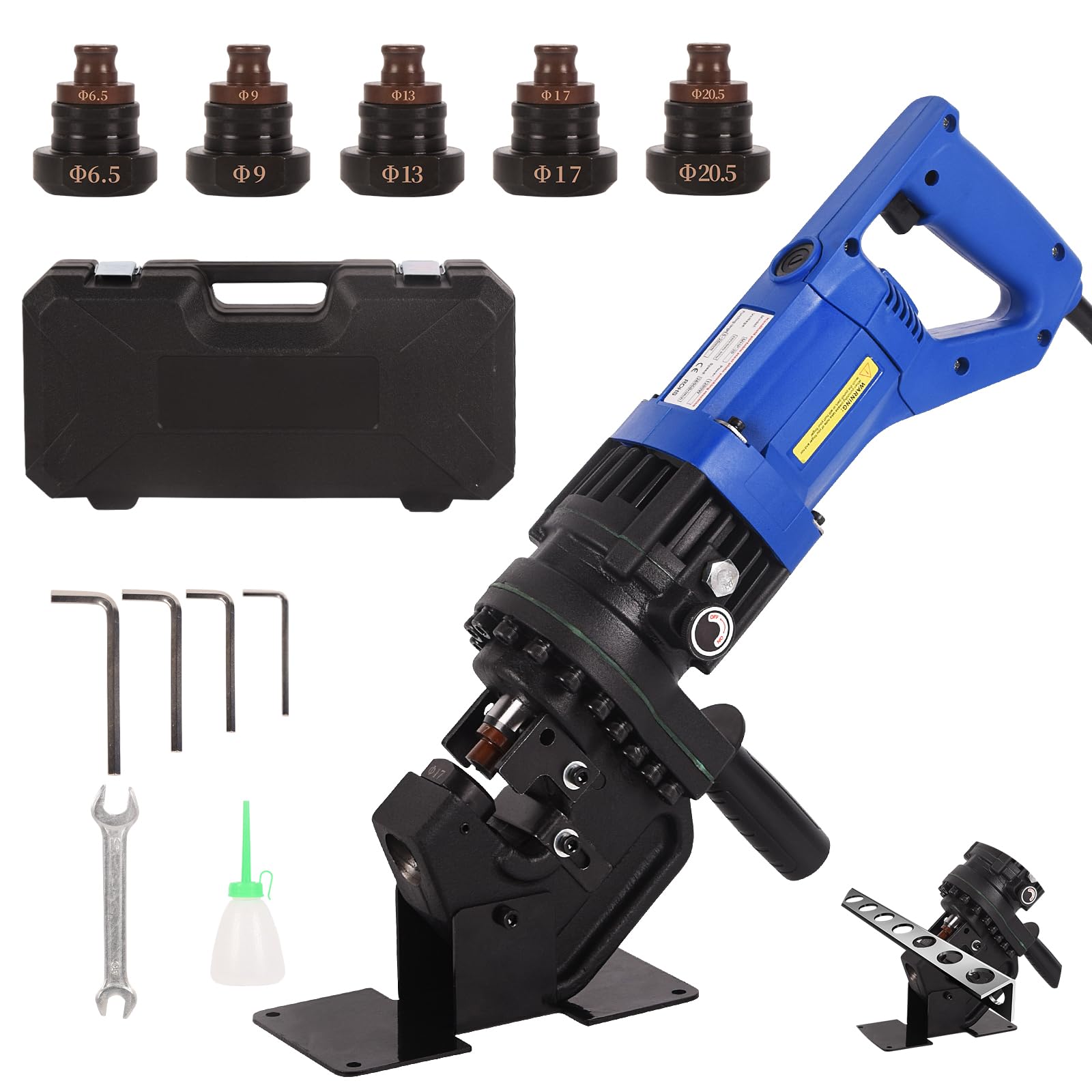 Electric Hole Puncher 1HP 110V 1200W Hydraulic Hole Punch Metal Punching Machine with Carbon Brush 5 Dies for Iron Copper Aluminum Plate Angle Steel