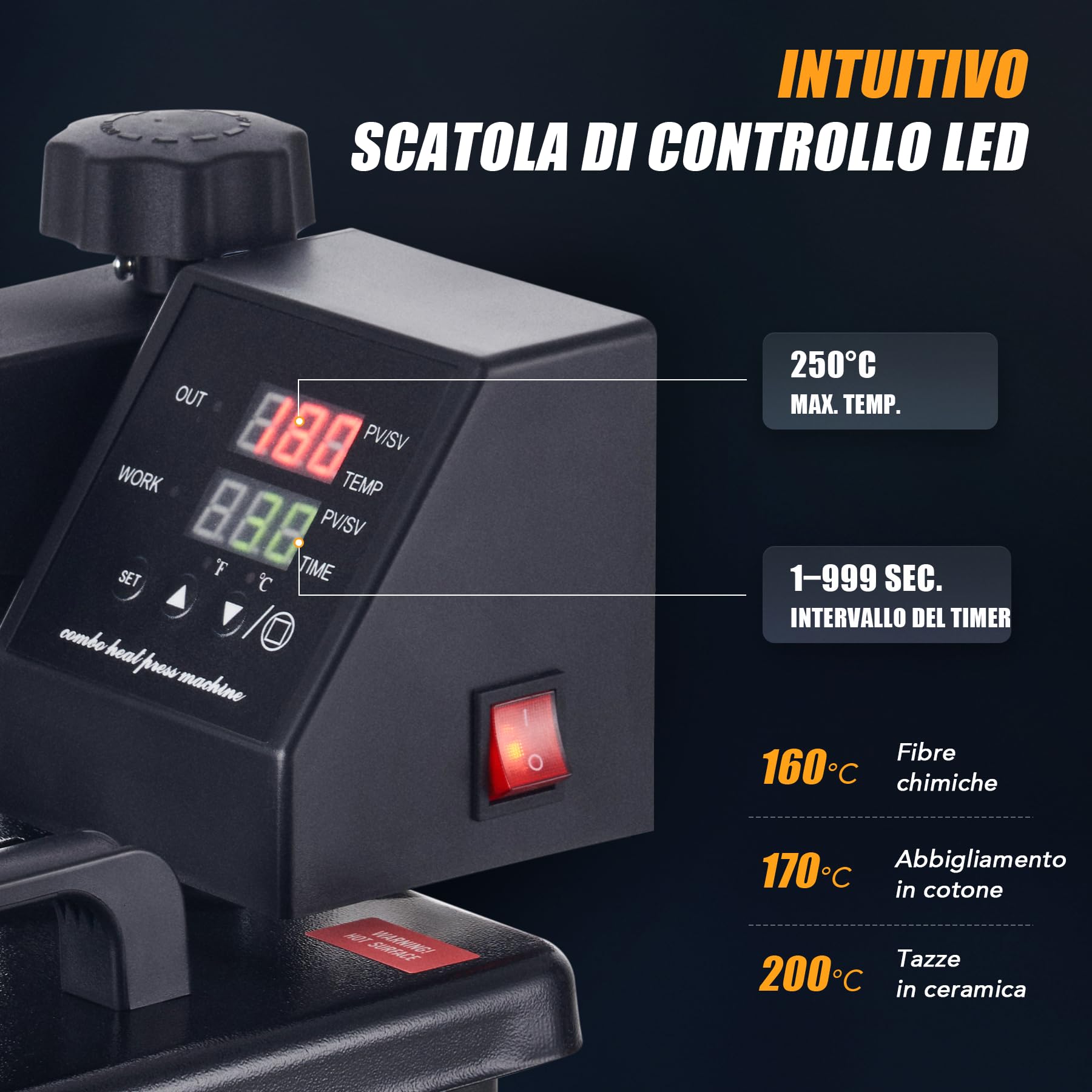 CREWORKS 8 en 1 Prensa de Calor 30X38CM con Pantalla LED Máquina de Sublimación Giratoria 360° Prensa Térmica para DIY Camisetas, Bolsas y Sombreros