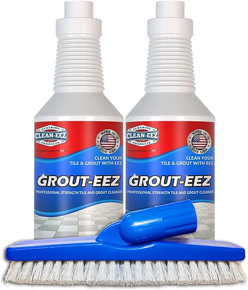 Clean-eez Grout Cleaner 2 Pack with Stand-Up Brush Attachment - Stain Remover Heavy-Duty Scrubber - Bathroom Shower Ceramic Porcelain Tile &amp; Grout Only - Easy Control Flip Top Cap - 32 oz.