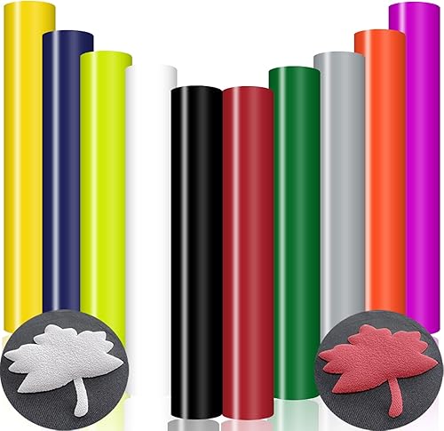 Puff Vinyl de transferencia de calor 3D - Vinilo HTV de colores surtidos, 10 hojas de 12 x 10 pulgadas, soplo de vinilo de transferencia de calor
