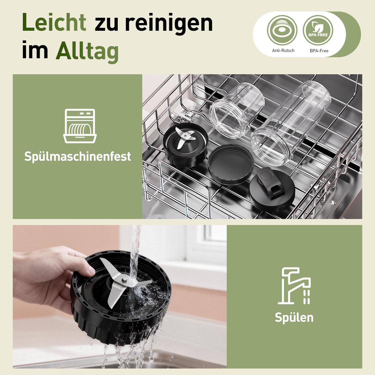 Ombrex Standmixer 500W & Smoothie Maker, Kompakter Blender für die Küche, 2 Mixbecher 750ml & 200ml, BPA-frei, Mixer für Smoothies, Eis & Babynahrung