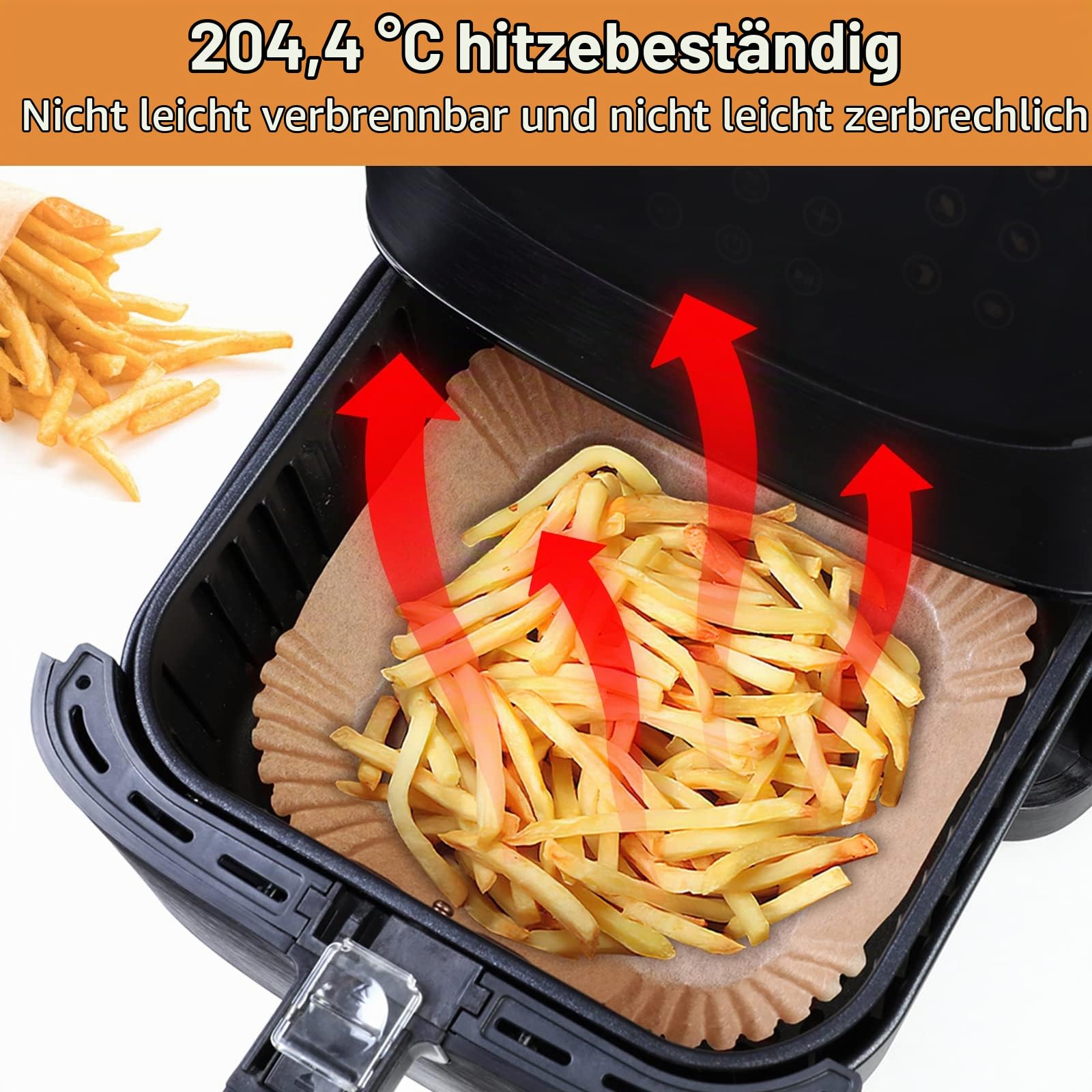AiQInu Backpapier für Heißluftfritteuse, 200 Stück 16cm BPA-frei Airfryer Backpapier Eckig Wasserdicht Ölfest Pergamentpapier Liner Airfryer Zubehör, für Heißluftfritteuse Ofen Mikrowelle