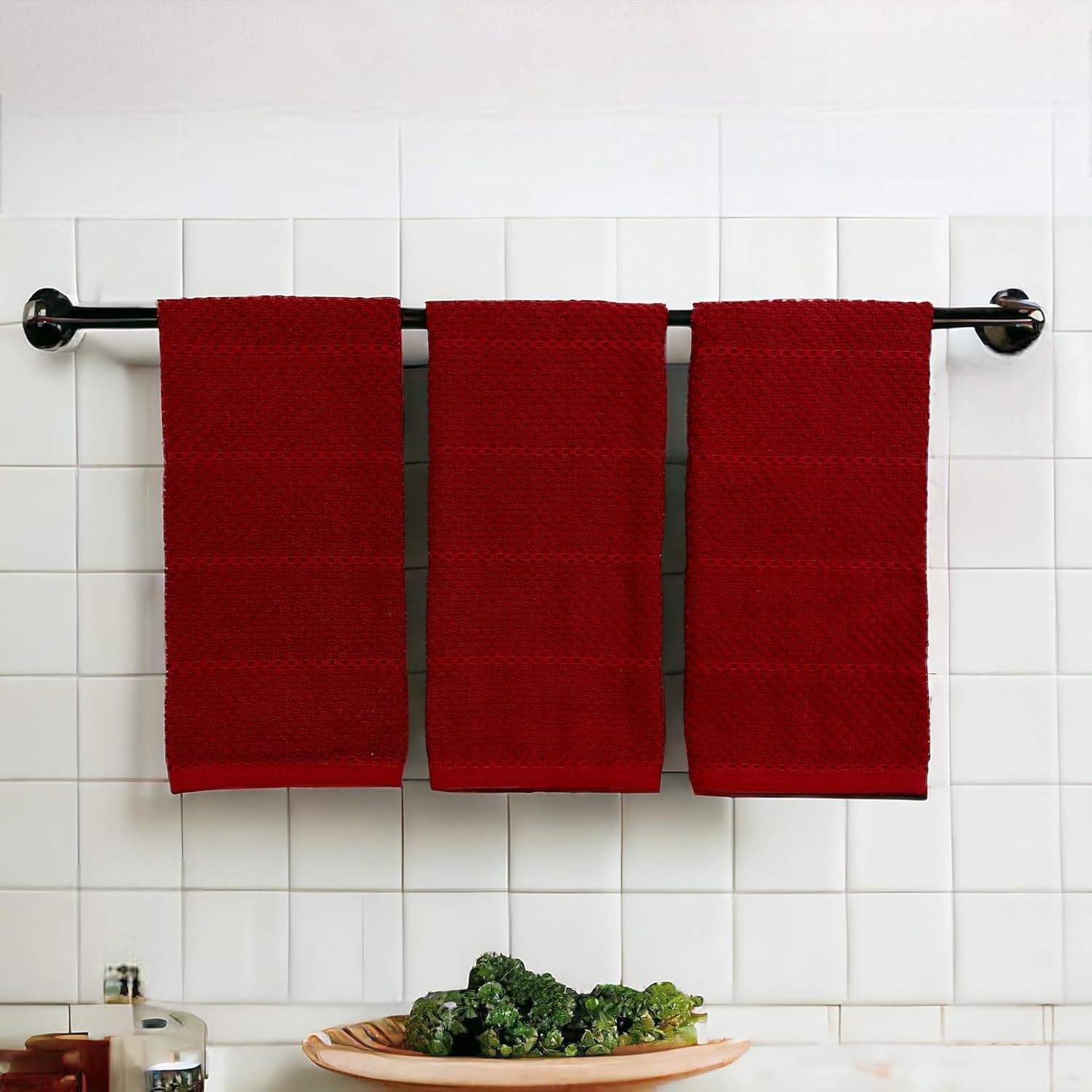 Maroon Dark Red Brick Red Kitchen Hand Dish Towels: Oversized 28" x 18",100% Cotton Cloth Soft Cleaning Drying Absorbent Textured Design, Set of 3 Multipurpose for Everyday Use (Brick Red) - Image 9