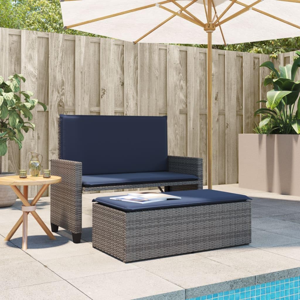 Patio Bench Gray PE Rattan Compact,Modern Convertible Garden Bench with Dual Function Sofa Bed for Outdoor and Indoor Use Patio Furniture