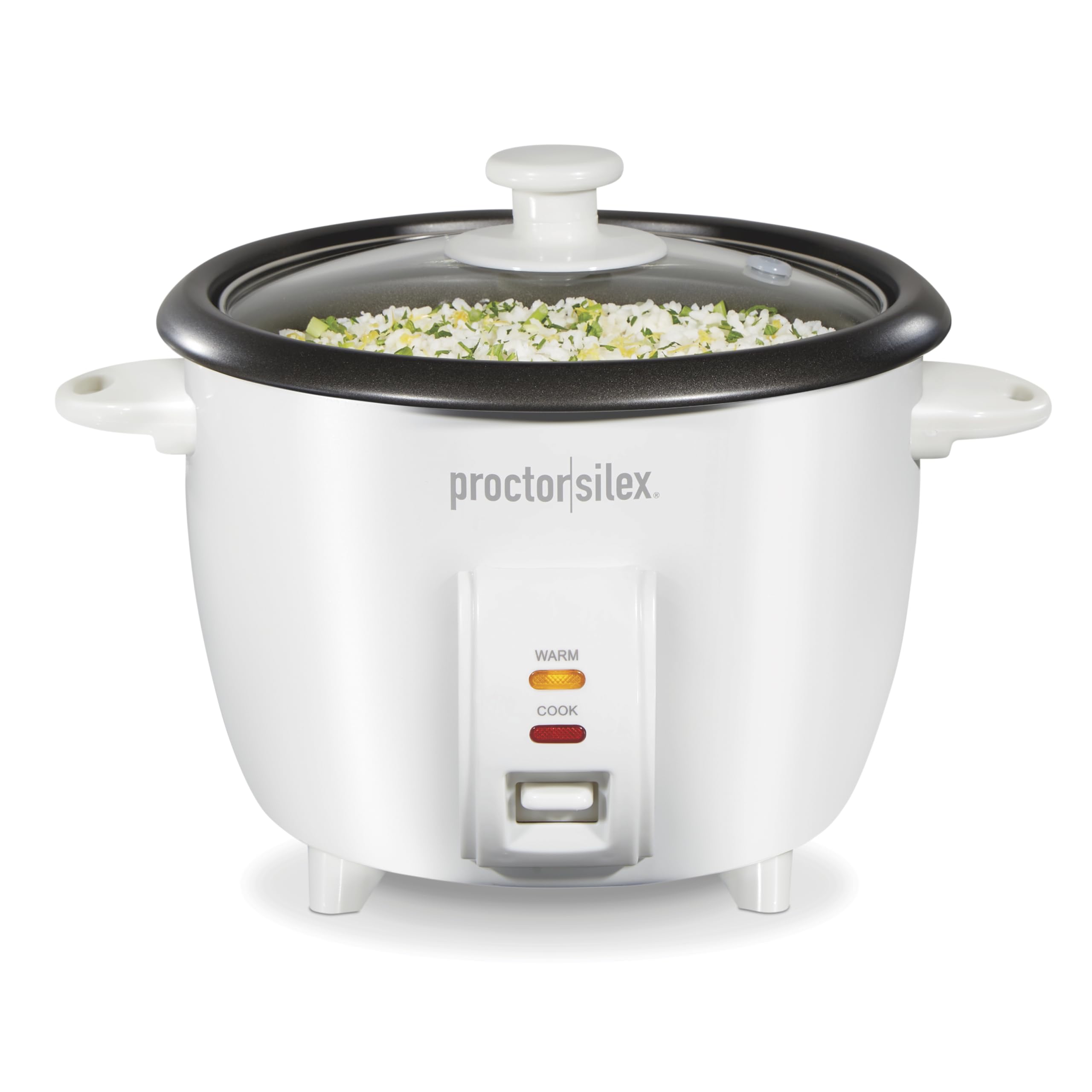 Proctor Silex Rice Cooker & Food Steamer, Steam & Rinse Basket, 10 Cups (5 Cups Uncooked), White