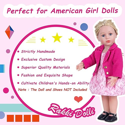 Miniatura 6 de Rakki Dolli Juego de 3 accesorios de ropa de muñeca, chaqueta de punto rosa y vestido de falda y ropa interior blanca, juego de vestido de moda para