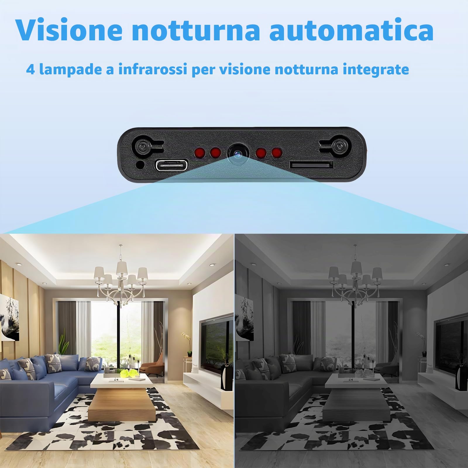Telecamere mini portatili in HD,Telecamere spia,telecamere di sorveglianza nascoste,rilevamento di movimento,batteria integrata da 10.000 mAh,funzionamento continuo per 55 ore, non supportano il Wi-Fi