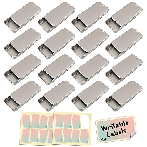 Miniatura 1 de Cubic Ape Recipientes de lata deslizantes para bálsamo labial, perfume sólido (0.5 onzas, paquete de 16 unidades, con etiquetas)  Pequeñas cajas
