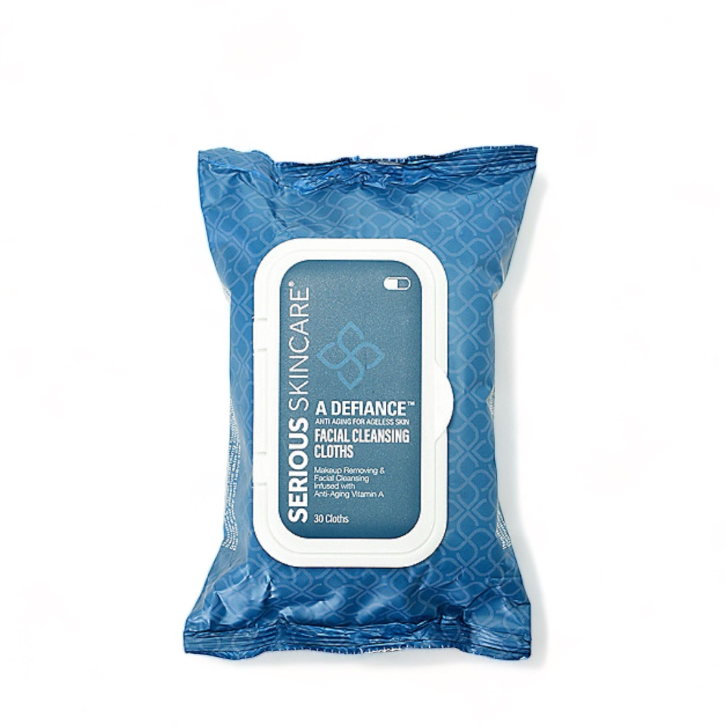 Serious SkincareA Defiance Vitamin A Retinol Facial Cleansing Cloths for Makeup Removal and Cleansing - Alcohol Free Face Cushions - 1-Pack (30 Wipes)