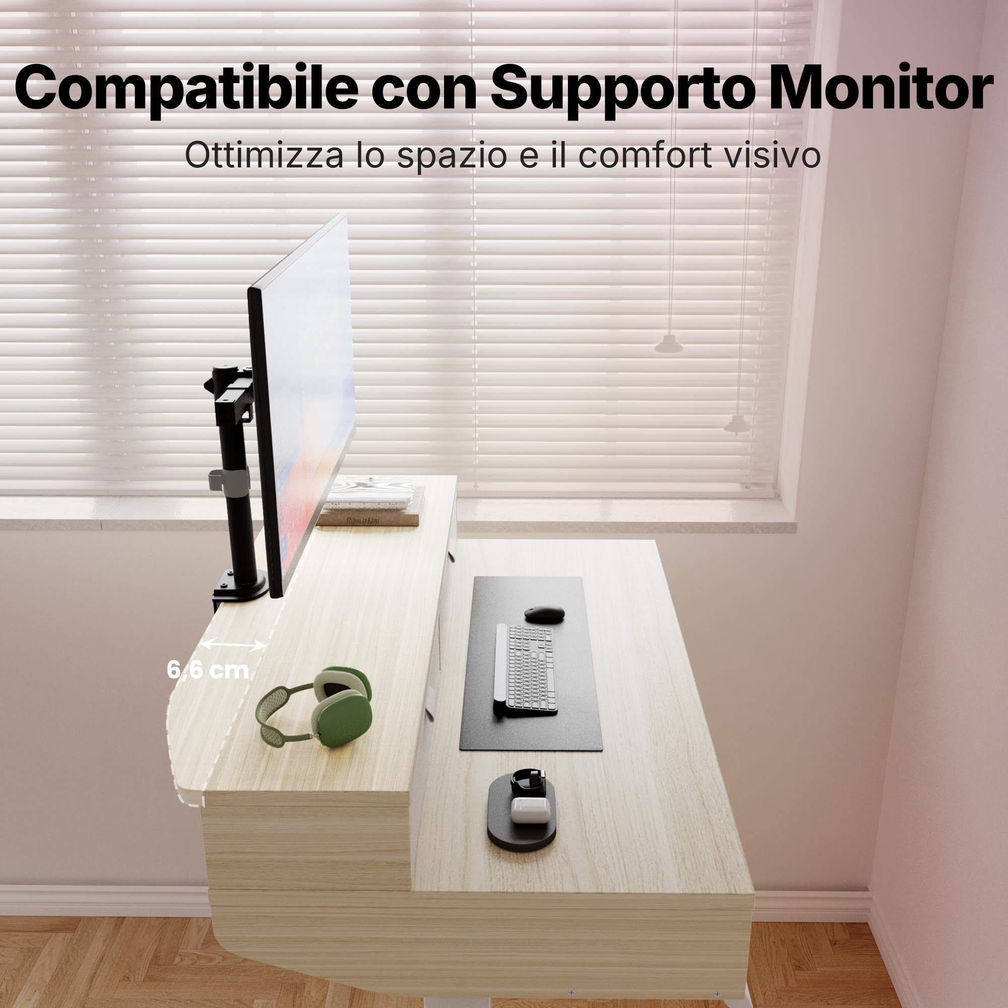 HUANUO 80 x 53 cm Piccola Scrivania con Cassetti, Compatibile Supporto a Morsetto a C, Scrivania Regolabile in Altezza, Scrivania Stand Up Ufficio Domestico 4 Altezza